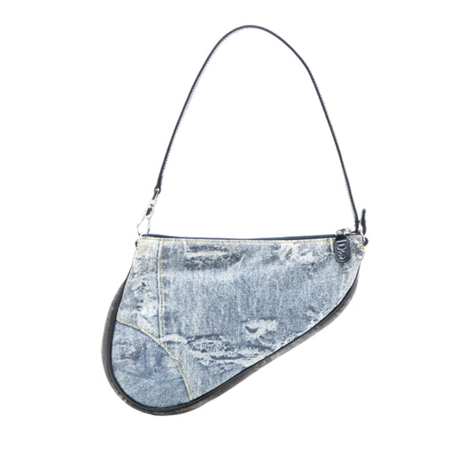 Blue Dior Mini Canvas Denim Print Saddle Pochette Shoulder Bag Rovelle Bags