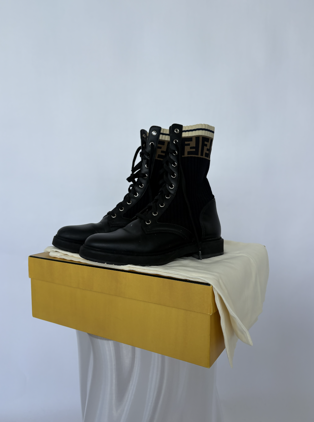 FENDI Tronchetto Knitted Combat Boots - FULL SET Rovelle Bags