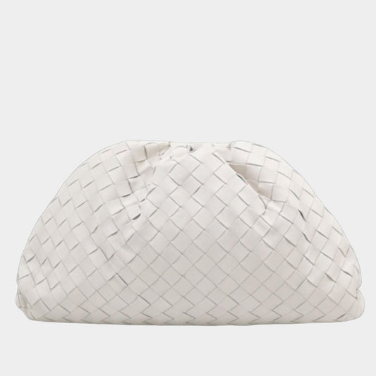 Bottega Veneta Pouch Large Intrecciato White Lambskin Leather Clutch