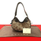 CELINE Handbag Leather, Canvas Brown Triomphe logo Pattern Women
