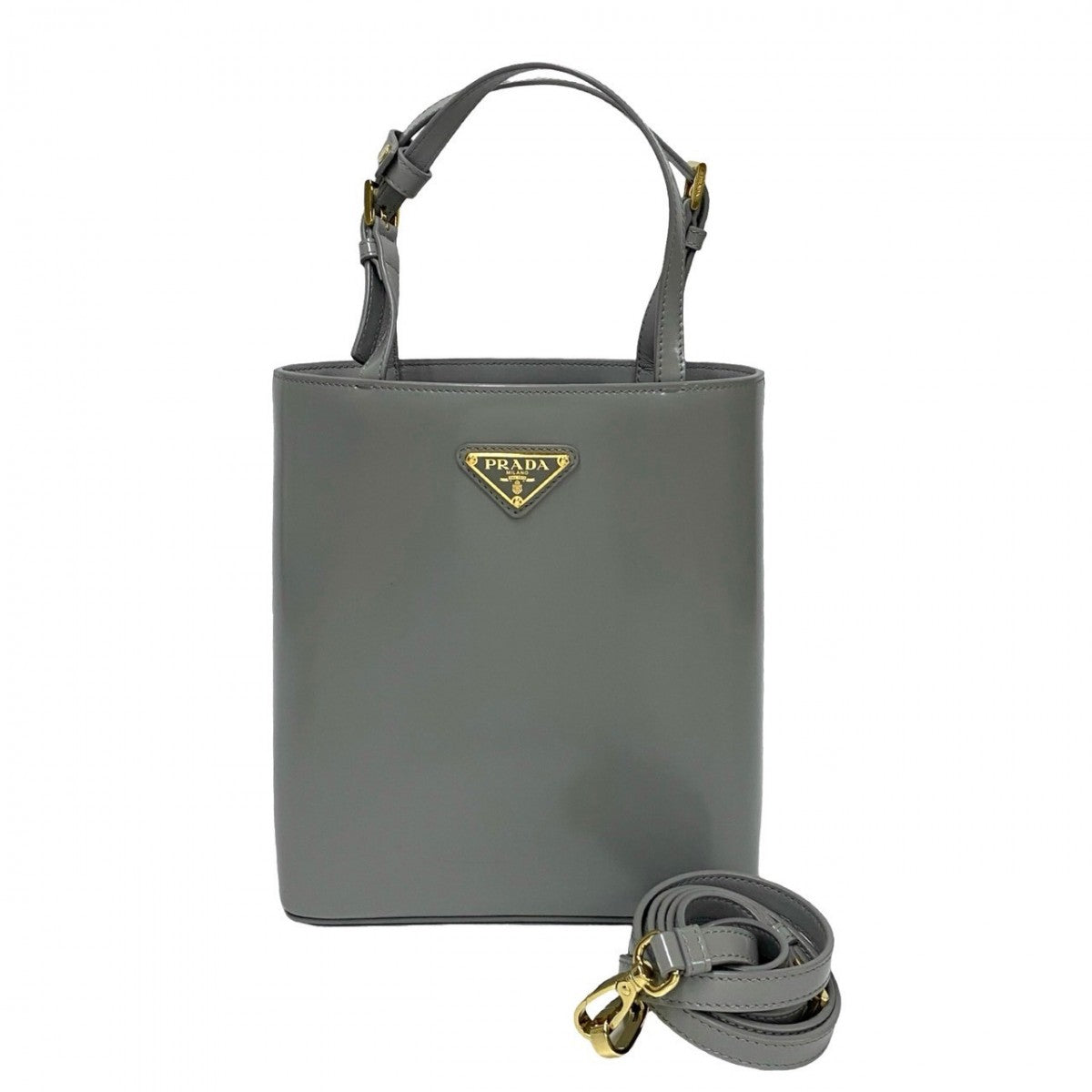 Prada Shoulder Bag Leather Gray Triangle Logo Metal Women Rovelle Bags