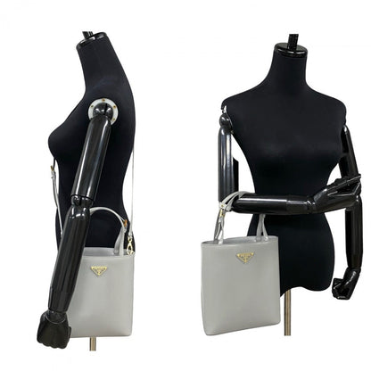 Prada Shoulder Bag Leather Gray Triangle Logo Metal Women Rovelle Bags