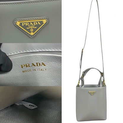 Prada Shoulder Bag Leather Gray Triangle Logo Metal Women Rovelle Bags