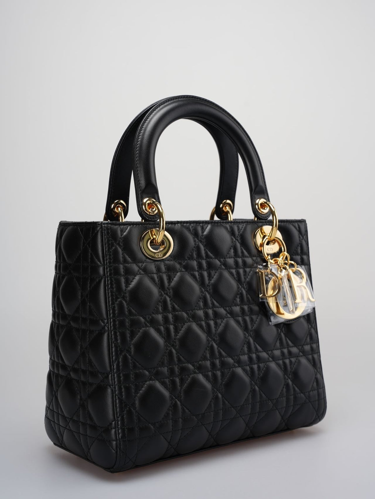 Christian Dior Black Medium Bag In Cannage Lambskin Leather With Gold Hardware Rovelle Bags