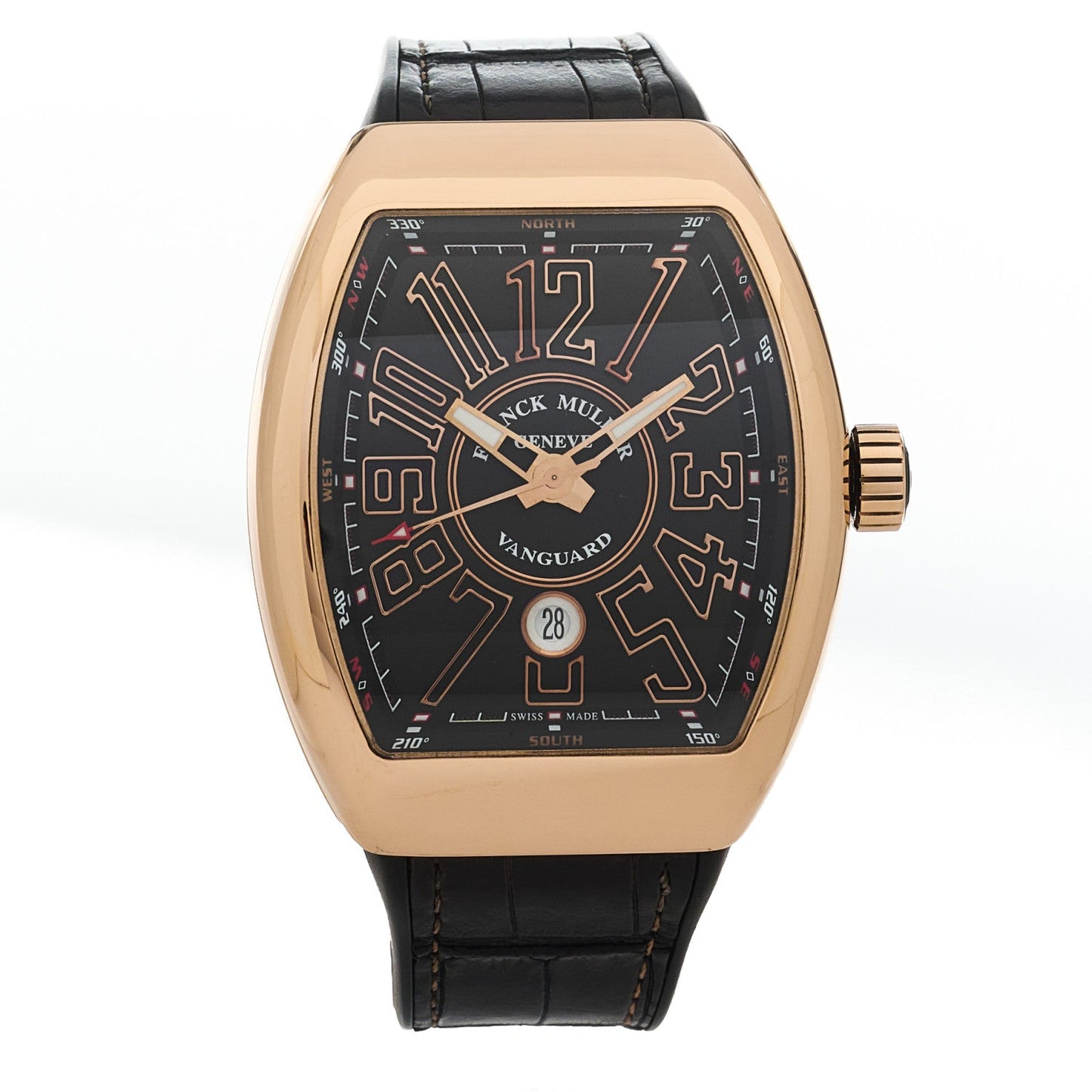 18K Rose Gold Alligator 45mm Vanguard Black Automatic Watch V45SCDT