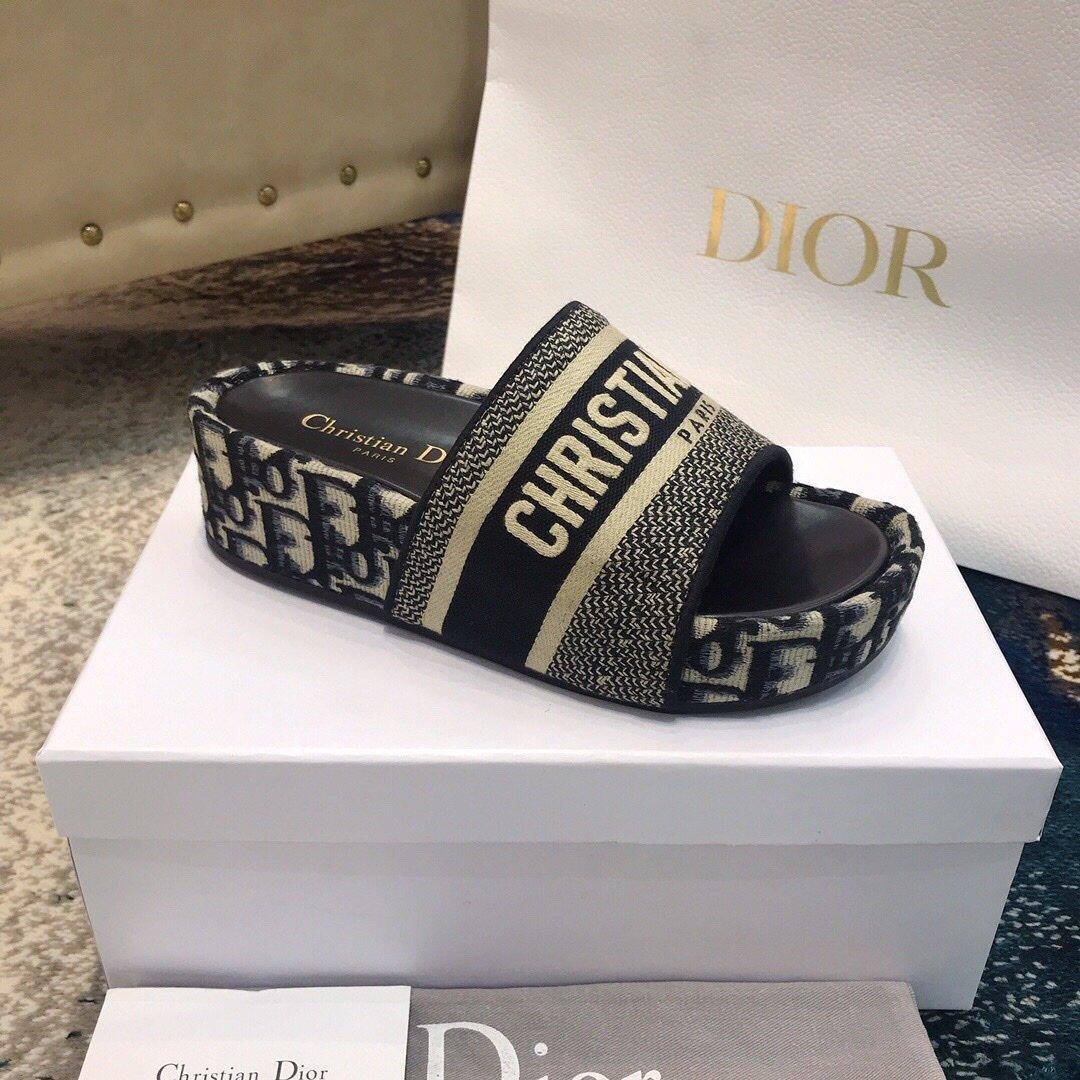 DIOR Dway Embroidered Denim Wedge Sandals