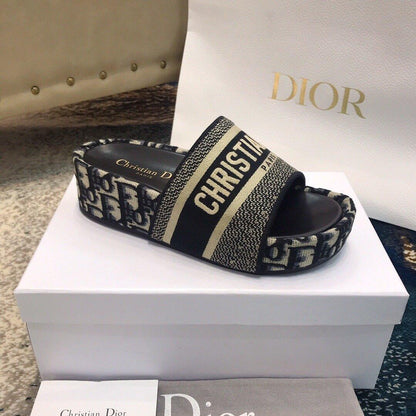 DIOR Dway Embroidered Denim Wedge Sandals