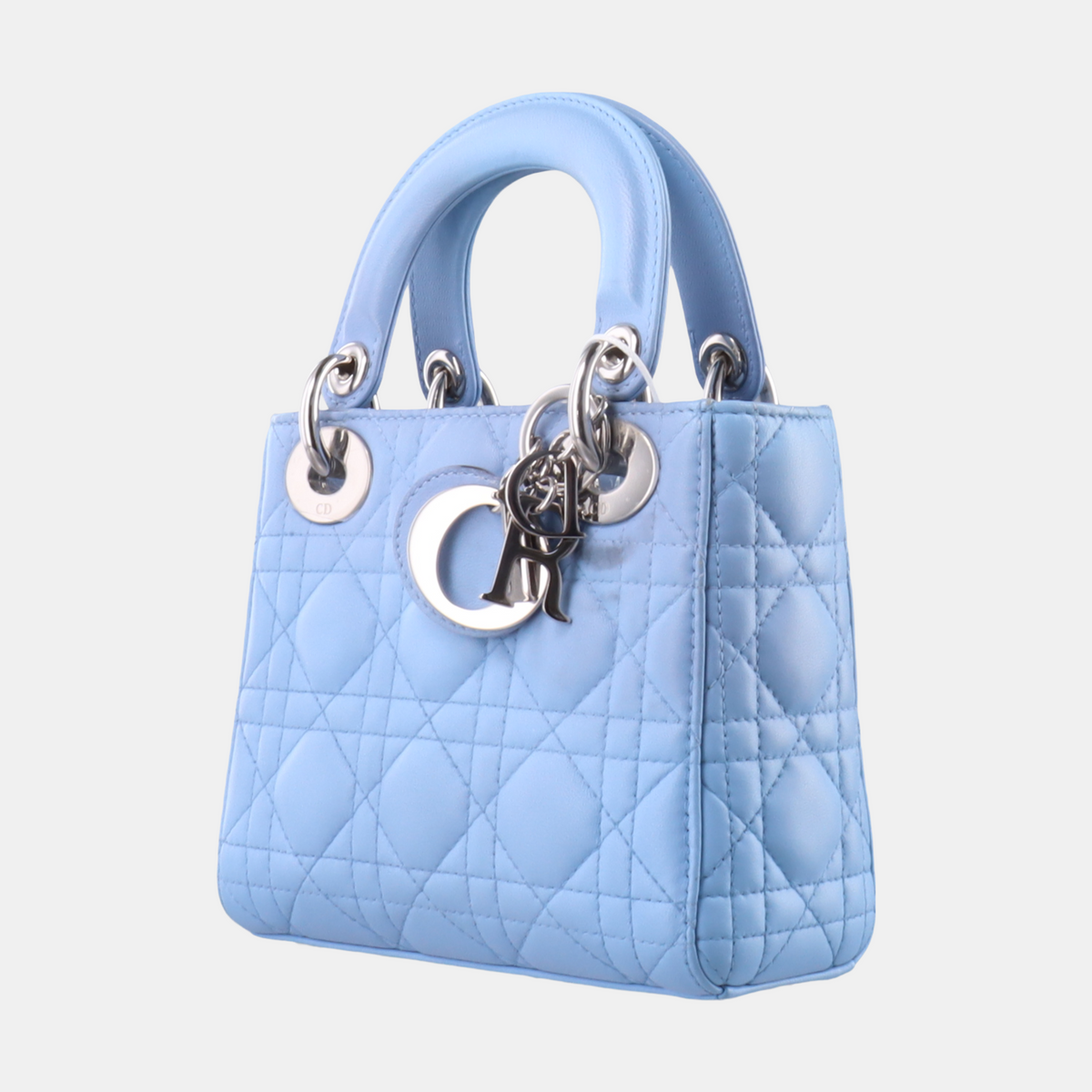 Lady Dior Mini Blue Cannage Lambskin Silver Hardware Crossbody Handbag Rovelle Bags