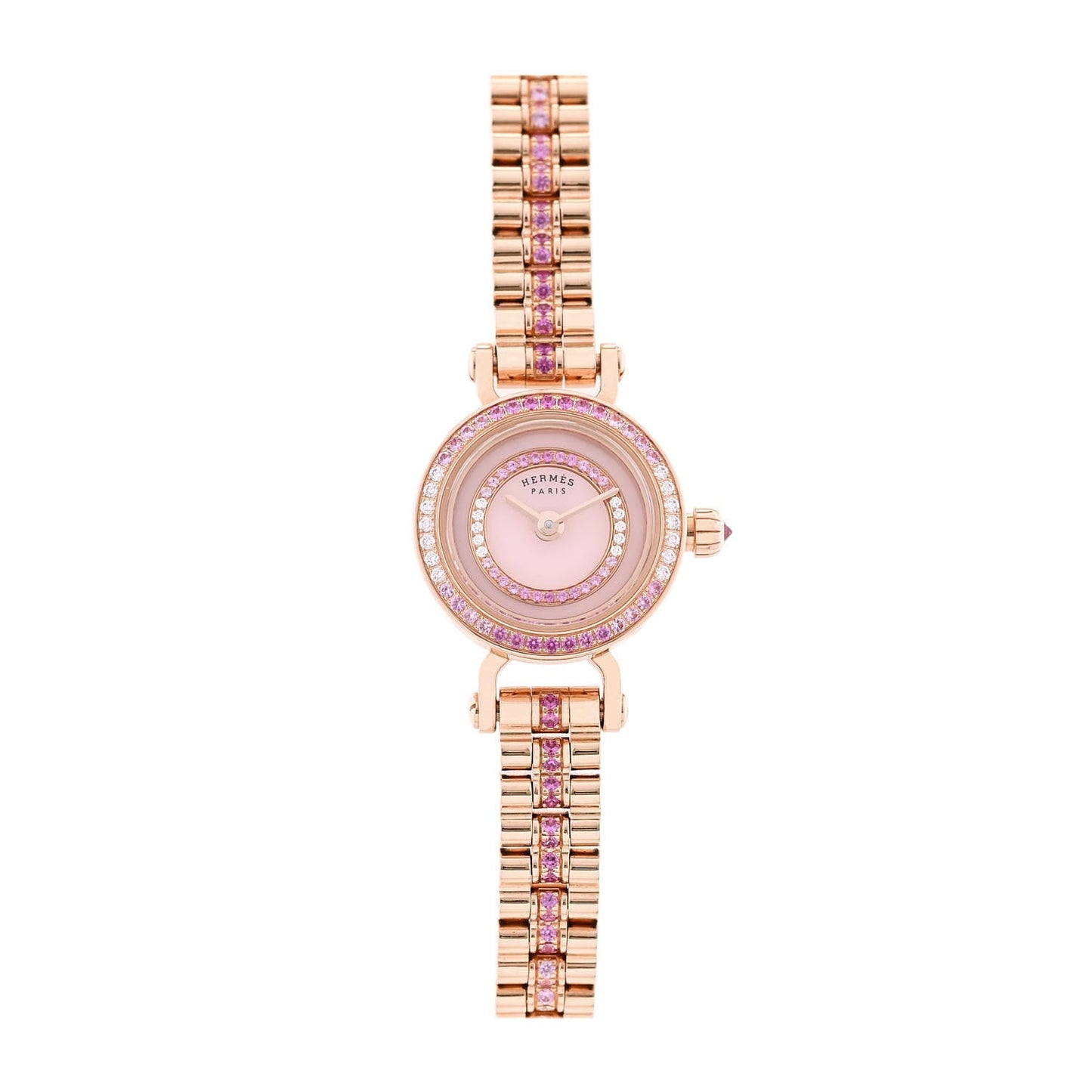 18K Rose Gold Diamond Pink Sapphire 16mm Faubourg Quartz Watch