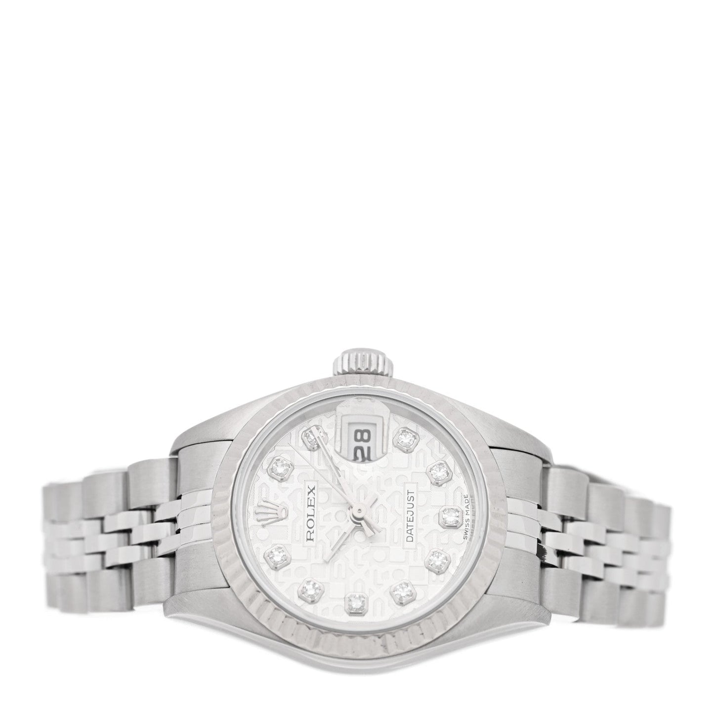 Stainless Steel 18K White Gold Diamond 26mm Oyster Perpetual Datejust Watch Silver Jubilee 79174