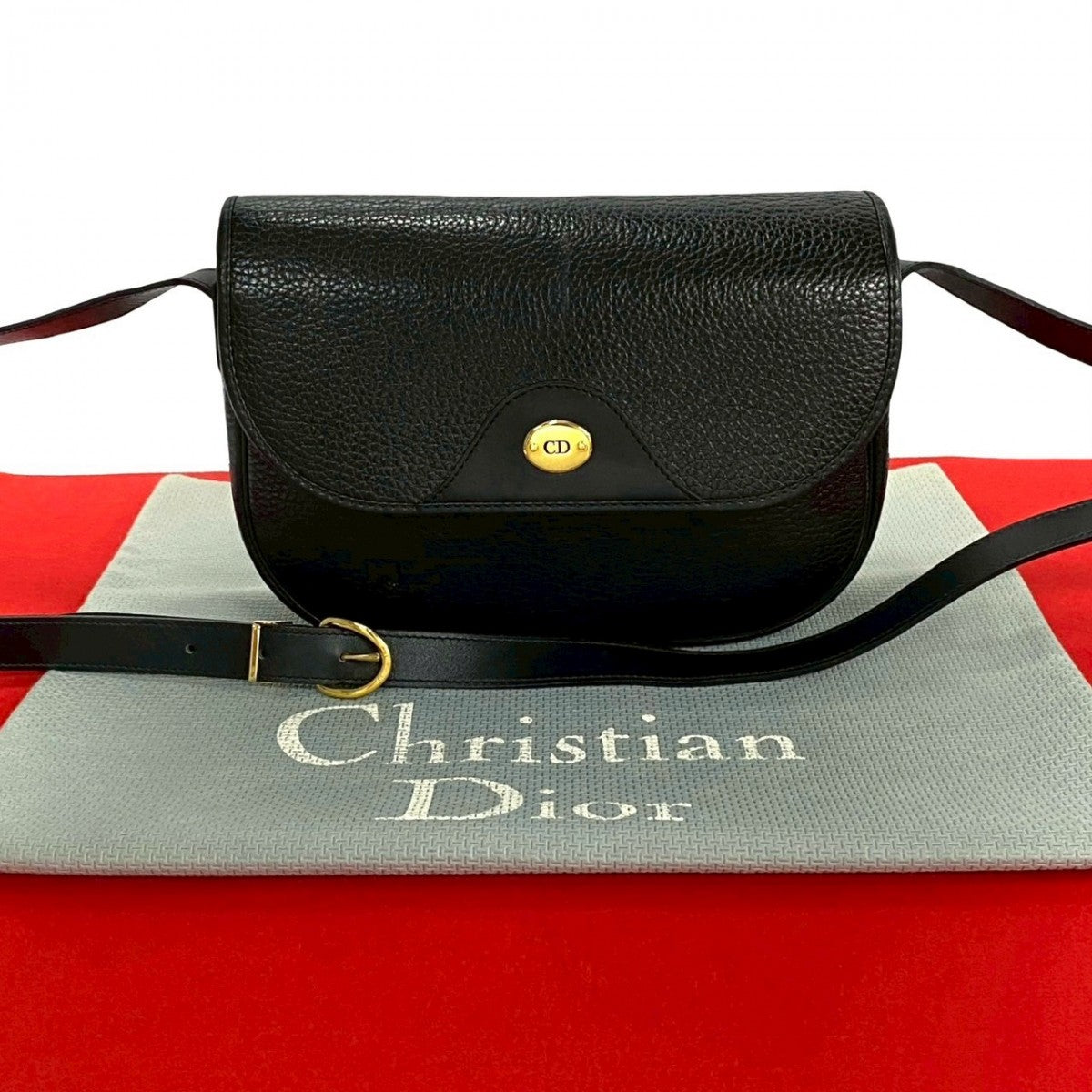 Dior Shoulder Bag leather black CD logo Metal Women Rovelle Bags