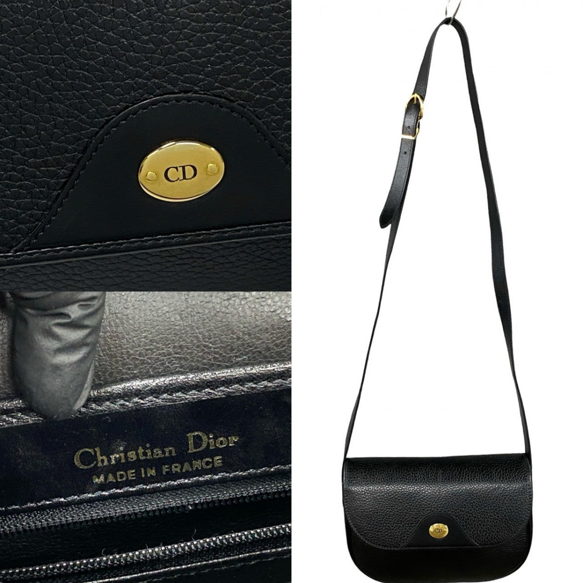 Dior Shoulder Bag leather black CD logo Metal Women Rovelle Bags