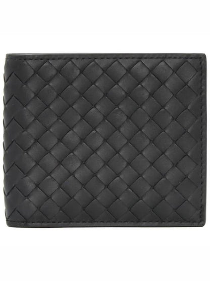 Luxury Bottega Veneta Intrecciato Weaving Half Wallet Black