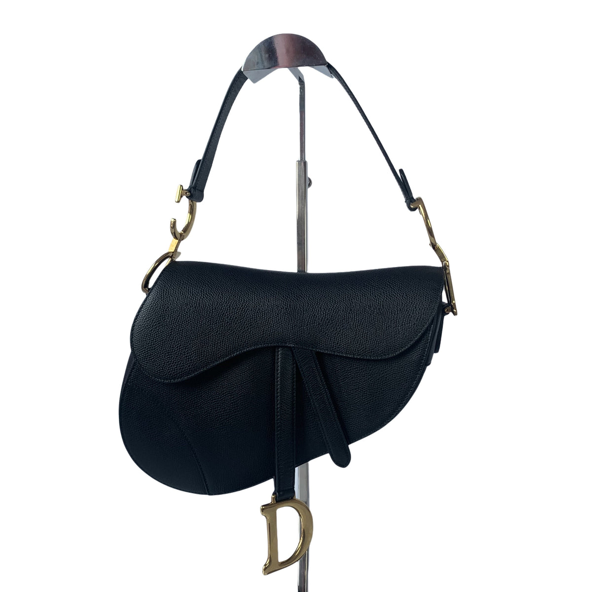 Dior Saddle Black Medium Grained Leather Handbag with Gold Hardware Rovelle Bags
