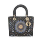 Lady Dior Medium Nature Ballet Star Embroidery Handbag Black Calfskin Leather Gold Hardware Rovelle Bags