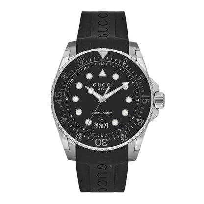 Stainless Steel Rubber 45mm Dive Quartz Watch Black