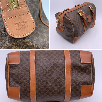 Luxury CELINE Brown Macadam Canvas Boston Bag Duffel Duffle