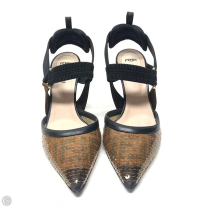 Shoes Luxury Designer By Fendi In Black & Brown, Size: 10.5 Rovelle Bags