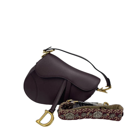 Dior Saddle Burgundy Medium Grained Leather Handbag With Strap Rovelle Bags