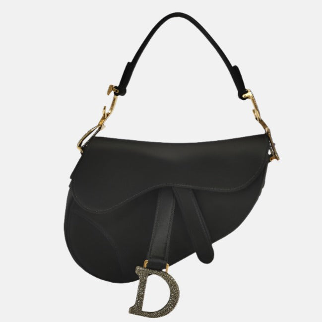 Dior Saddle Mini Silk Handbag Black with crystals Rovelle Bags