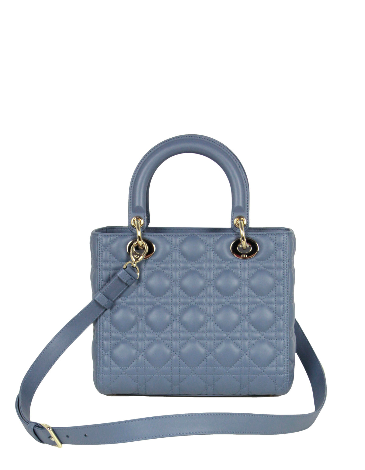 Christian Dior Slate Blue Leather Cannage Quilted Medium Lady Dior Bag Rovelle Bags