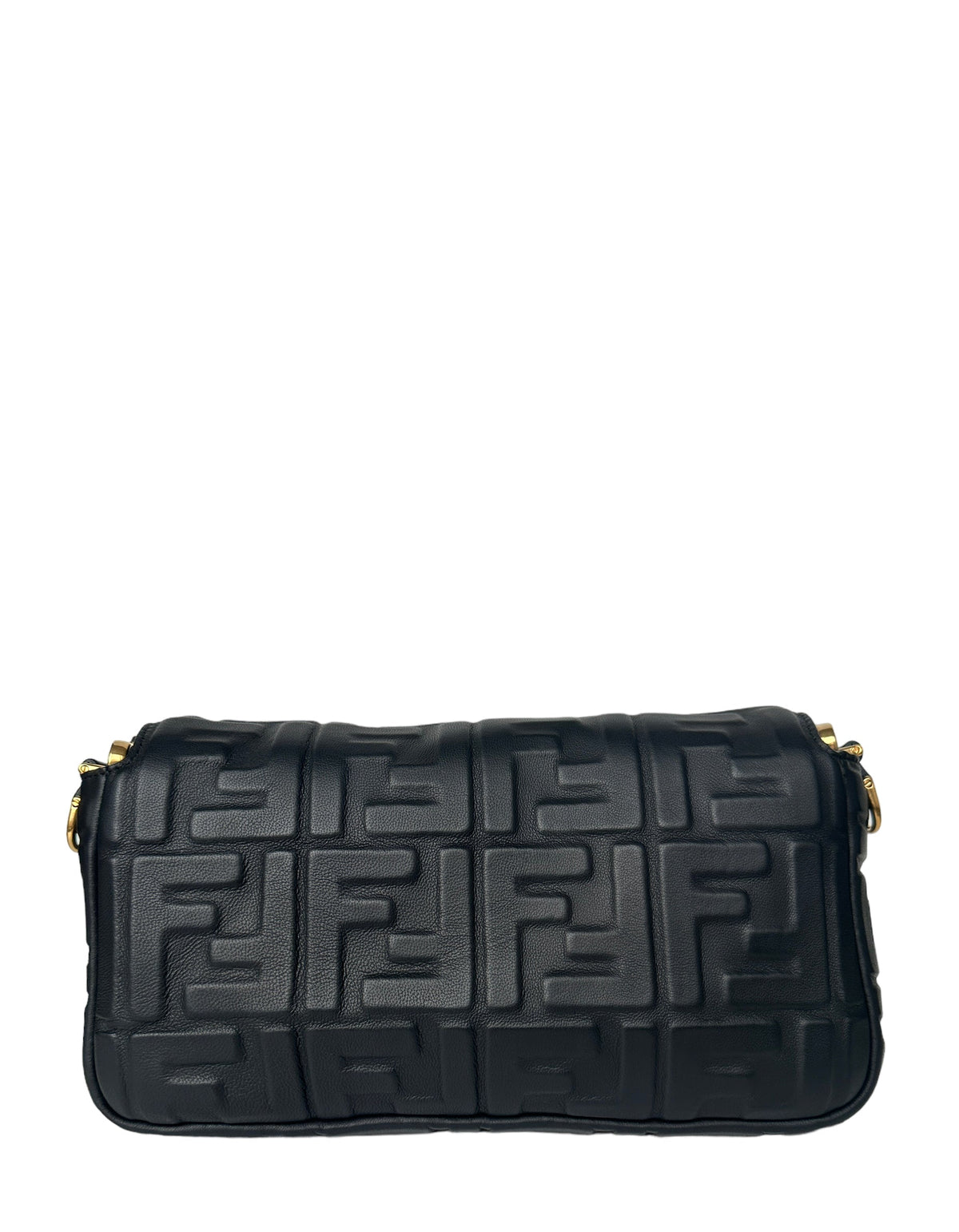 Fendi Black Embossed Logo 1974 Medium Baguette NM Bag Rovelle Bags