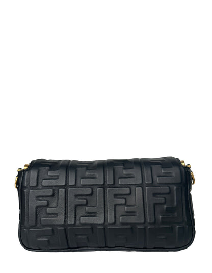 Fendi Black Embossed Logo 1974 Medium Baguette NM Bag Rovelle Bags