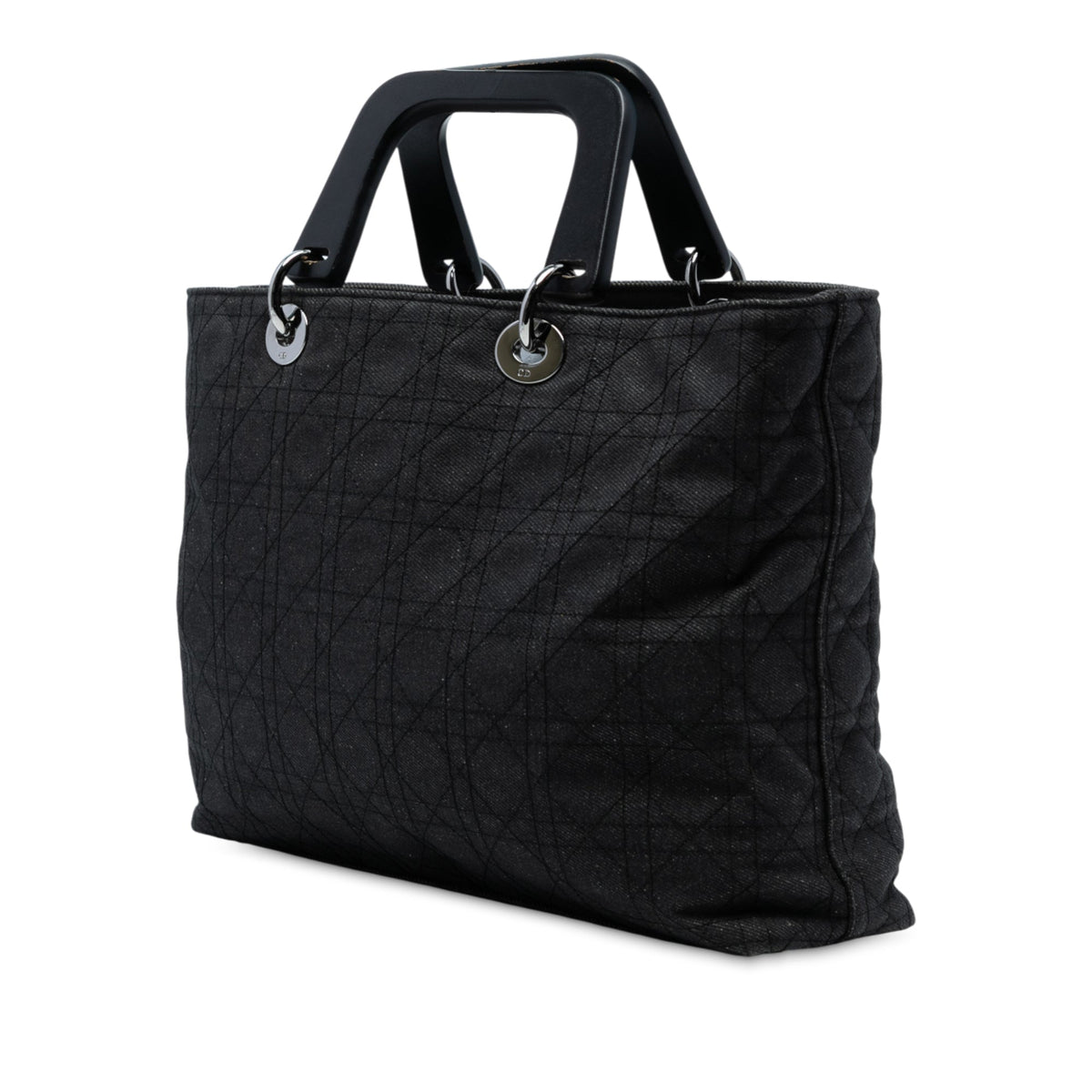 Black Dior Extra Large Denim Cannage Lady Dior Satchel Rovelle Bags