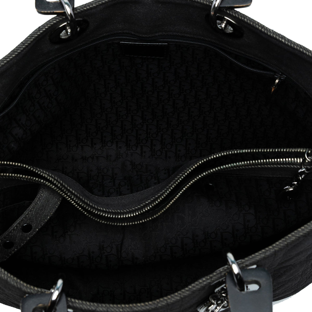 Black Dior Extra Large Denim Cannage Lady Dior Satchel Rovelle Bags