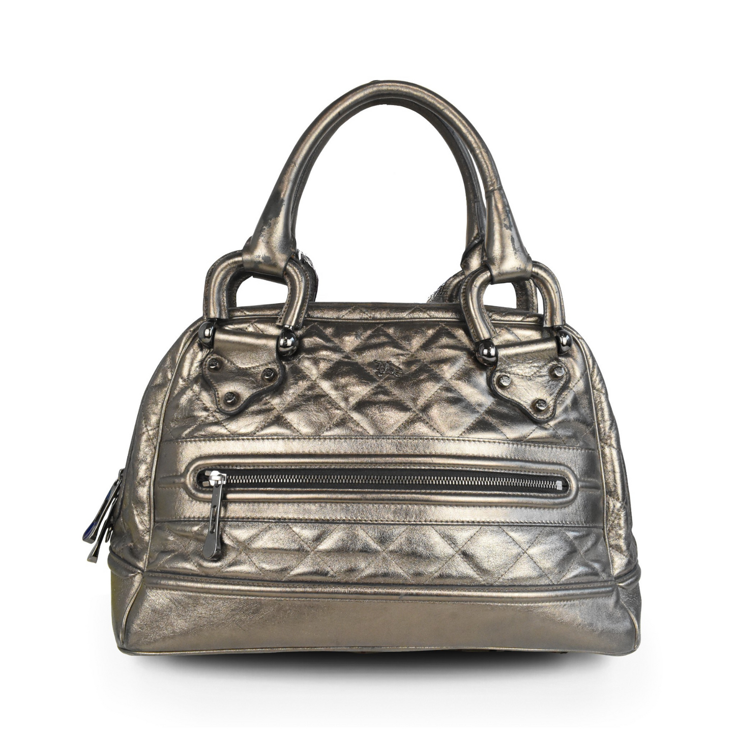 Burberry Metallic Bowler Leather Silver Tote Bag