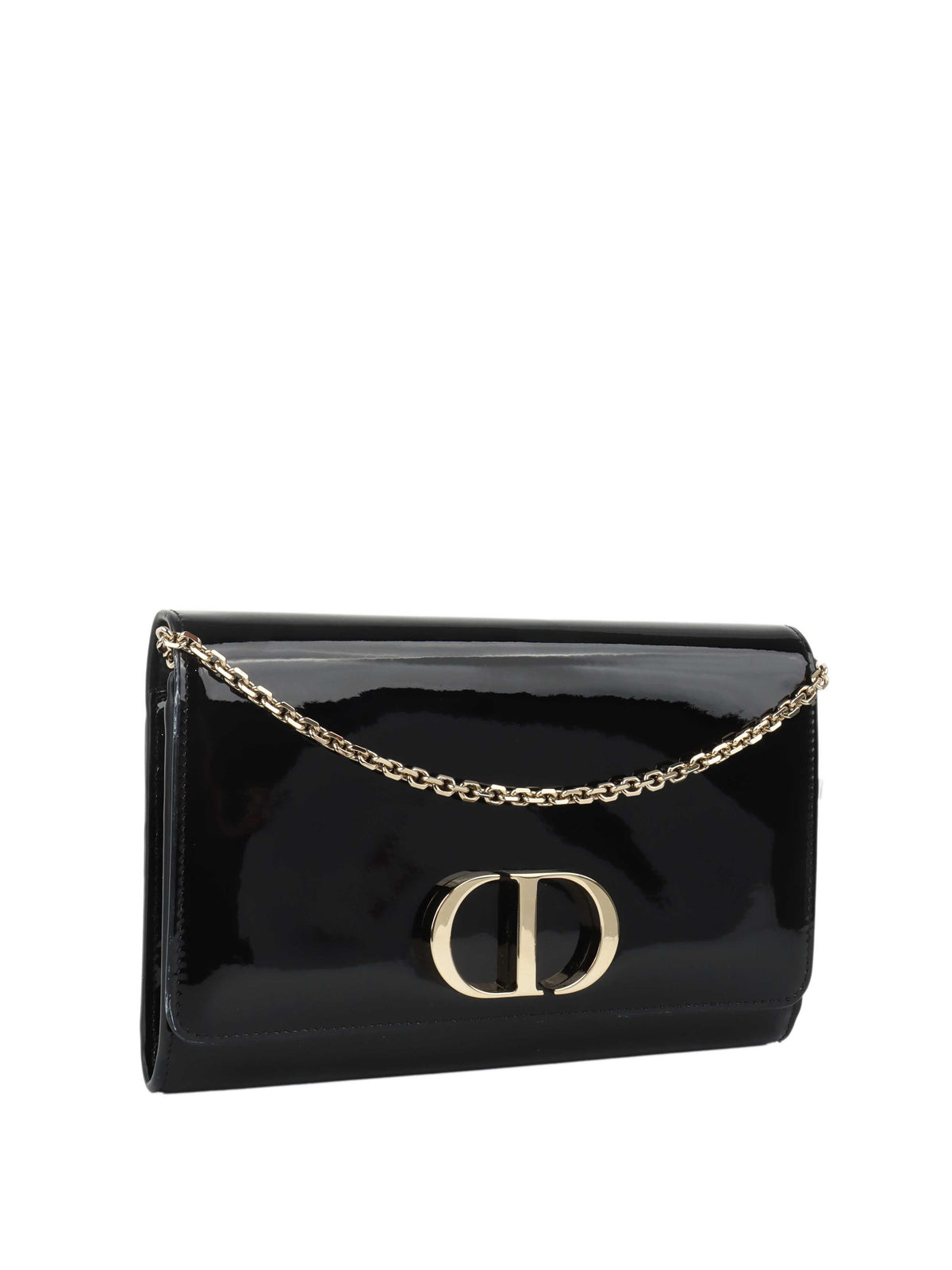 Dior Black Patent Leather 30 Montaigne Chain Clutch Rovelle Bags
