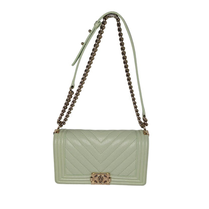 Chanel bag Caviar Chevron Quilted Medium Boy Flap Light Green Rovelle Bags