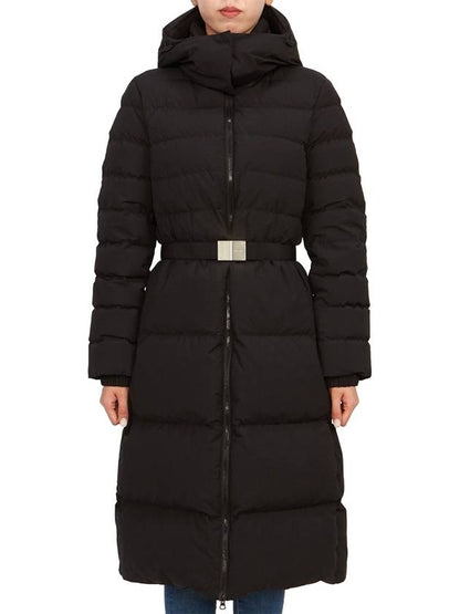 Luxury Burberry Logo Buckle Belt Long Hooded Padding Black