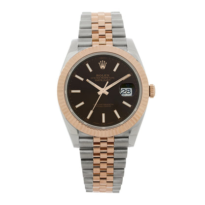 Stainless Steel 18K Everose Gold 41mm Oyster Perpetual Datejust Watch Chocolate 126331