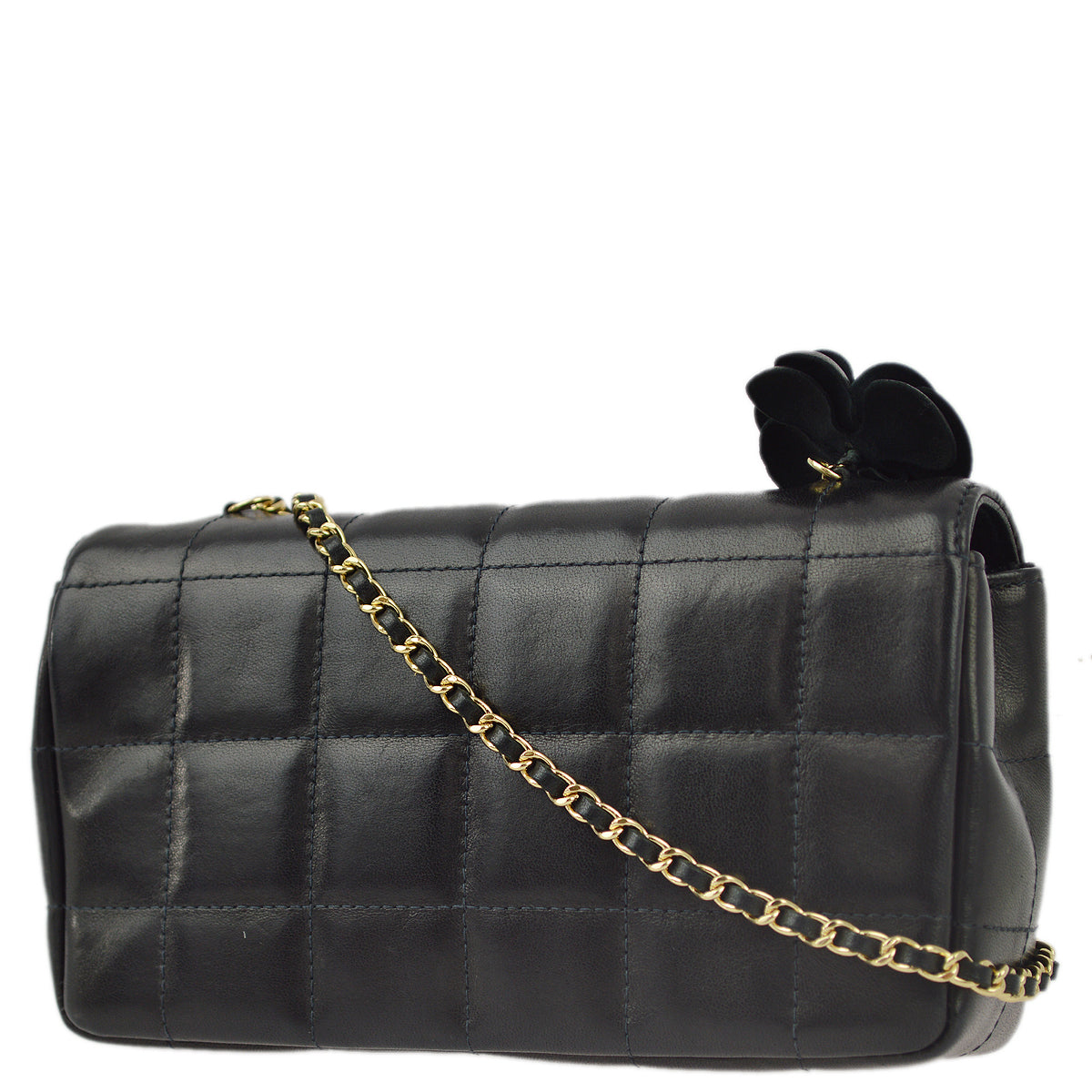 Chanel Black Lambskin Camellia Choco Bar Shoulder Bag Rovelle Bags