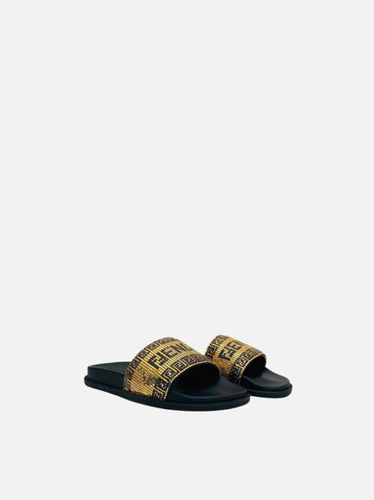 FENDI Fendace Gold & Black Size EU 39 Slides Rovelle Bags