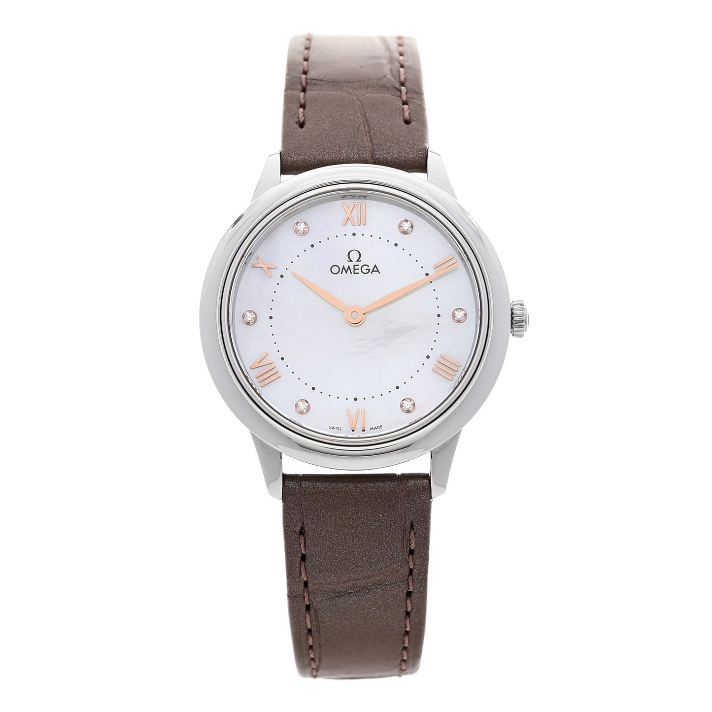 Stainless Steel Alligator Diamond Mother of Pearl 30mm De Ville Prestige Quartz Watch 434.13.30.60.55.001