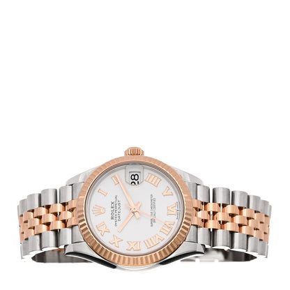 Stainless Steel 18K Everose Gold 31mm Oyster Perpetual Datejust Watch White Roman 278271