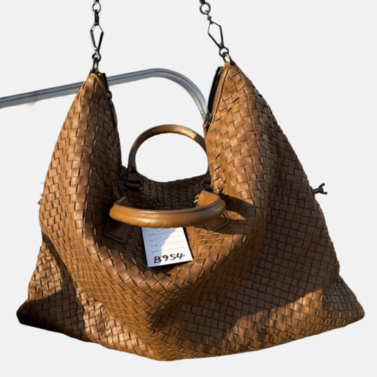 Bottega Veneta Maxi Convertible Tote Bag Hobo Brown Leather Two-way Carry 50cm