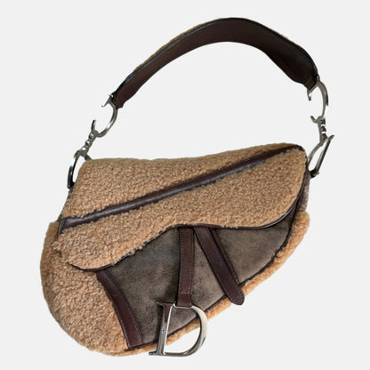 Dior Saddle Shoulder Bag Shearling Brown and While Rovelle Bags