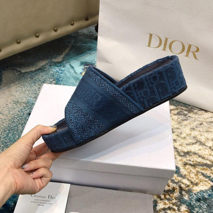 DIOR Dway Embroidered Denim Wedge Sandals