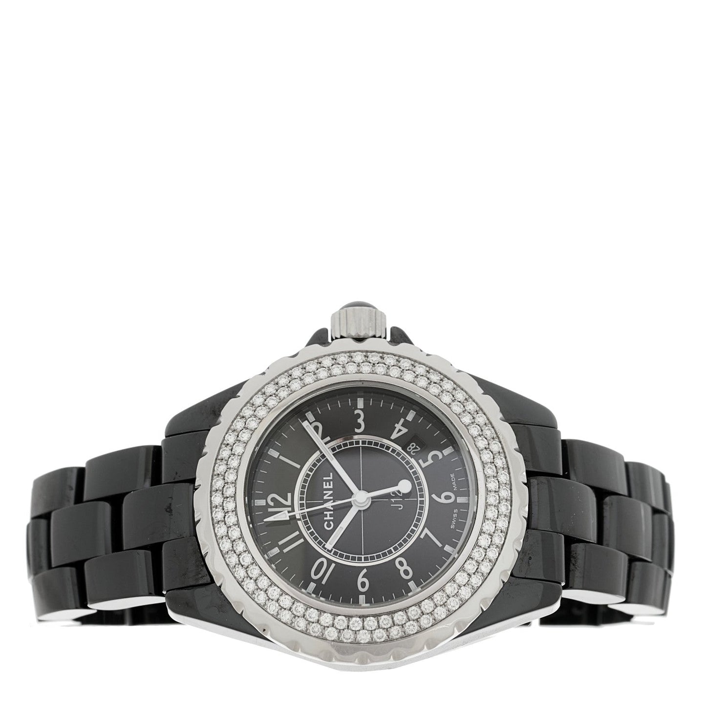 Stainless Steel Ceramic Diamond Pave Bezel 33mm J12 Quartz Watch Black