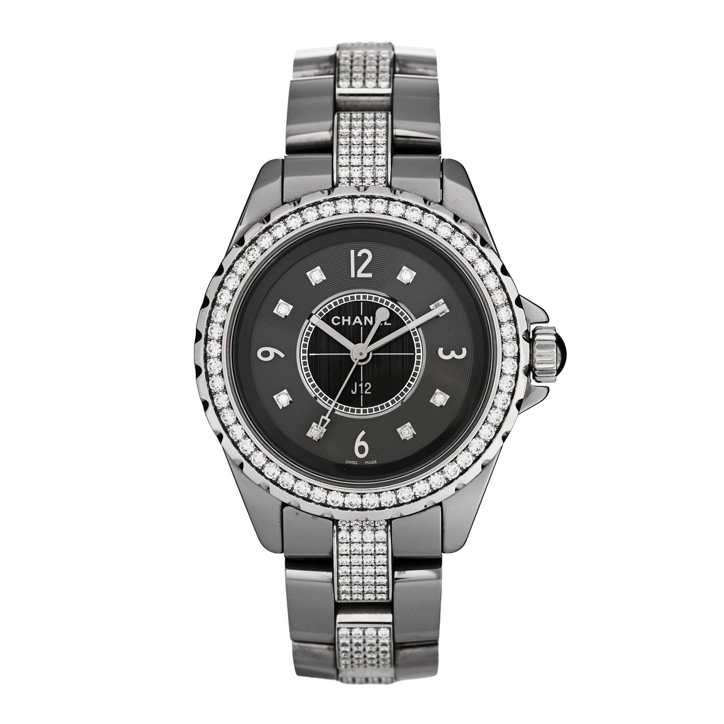 Stainless Steel Ceramic Diamond 33mm J12 Quartz Watch Grey