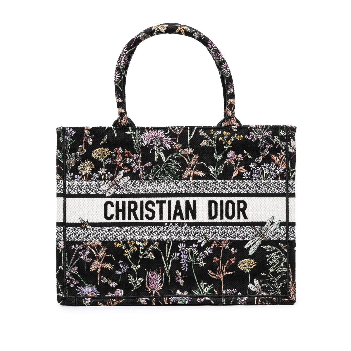 Black Dior Medium Embroidered Canvas Herbarium Book Tote Rovelle Bags