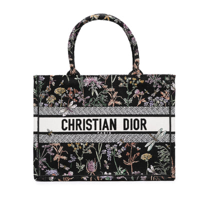 Black Dior Medium Embroidered Canvas Herbarium Book Tote Rovelle Bags