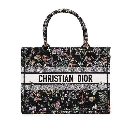 Black Dior Medium Embroidered Canvas Herbarium Book Tote Rovelle Bags