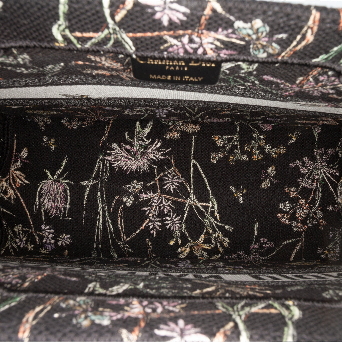 Black Dior Medium Embroidered Canvas Herbarium Book Tote Rovelle Bags