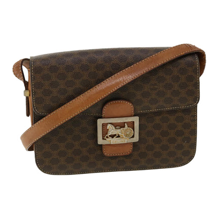 Luxury CELINE Macadam Canvas Shoulder Bag PVC Leather Brown 32152