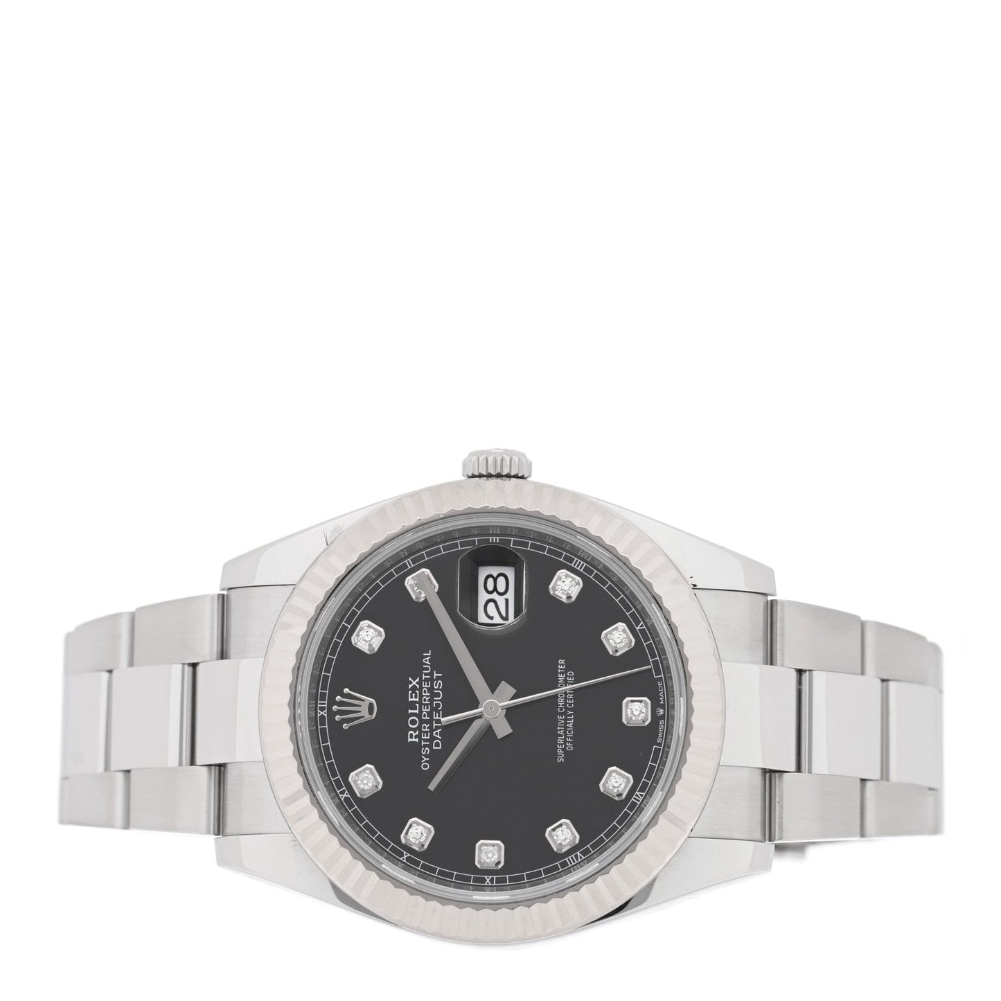 Stainless Steel 18K White Gold Diamond 41mm Oyster Perpetual Datejust Watch Black 126334