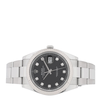Stainless Steel 18K White Gold Diamond 41mm Oyster Perpetual Datejust Watch Black 126334